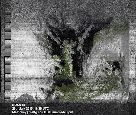 The UK as seen from the NOAA 15 satellite,
				25th Jul 2015.